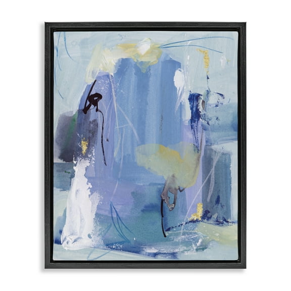 Stupell Industries Blue Abstract with Squiggles Abstract Painting Black Floater Framed Canvas Art Print Wall Art, 17 x 21