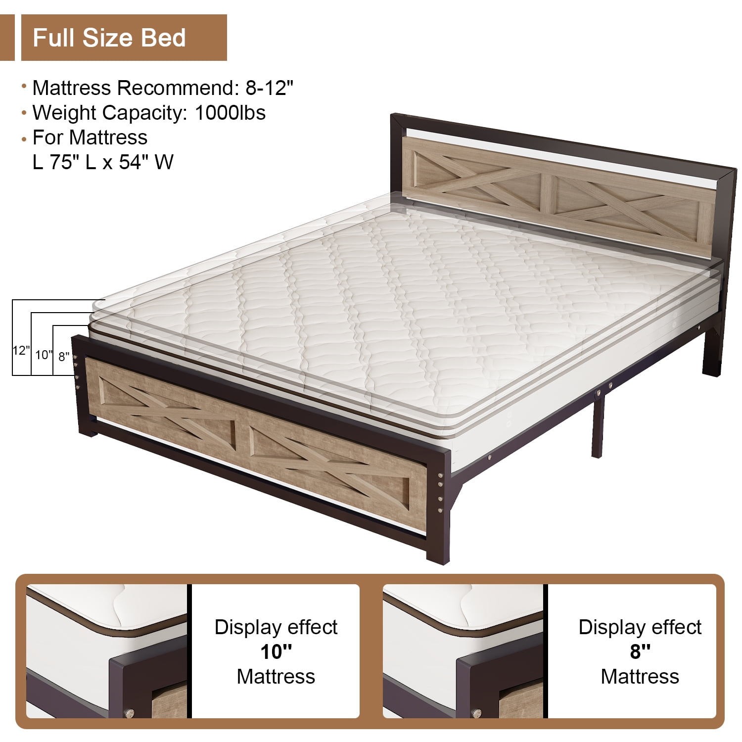 Behost Platform Bed Frame with Headboard, Twin Size Bed