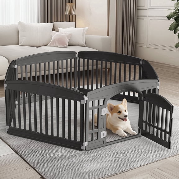 SHOUFTW 24" Plastic Dog Playpen, 6 Panel Lightweight Portable Pet Pen for Indoor, Customizable Puppy Playpen, Black
