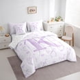 thumbnail image 3 of jejeloiu Personalized Gifts Bowtie Bedding Comforter Set 7 Pieces,Letter K Full Bedding Set,Purple White Bow Bowknot Fitted Sheet Flat Sheet,Lightweight Room Decoration Reversible, 3 of 8