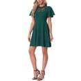 thumbnail image 4 of INSPIRE CHIC Women's Dress Floral Lace Mesh Flutter Sleeve Hight Neck Casual Midi Dress S Dark Green, 4 of 5