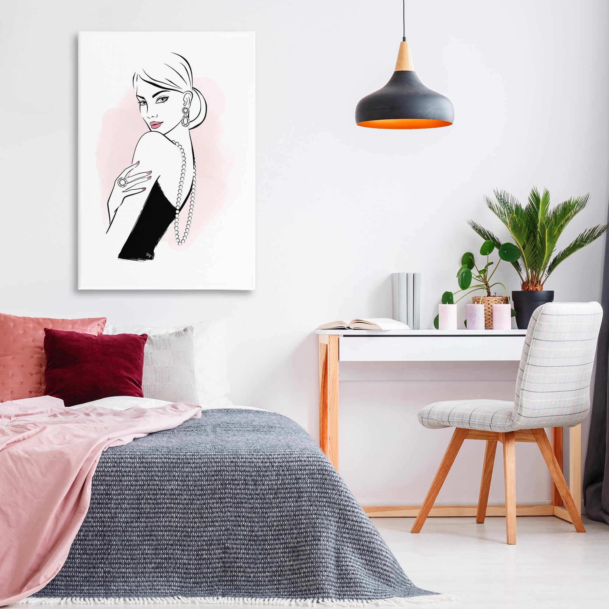 Stupell Industries Diamond Jewelry Girl Novelty Painting Gallery Wrapped Canvas Art Print Wall Art, 30 x 45