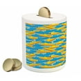 thumbnail image 2 of Yellow Submarine Piggy Bank, Pop Art Style Retro Underwater Theme Classical Submarine Design Print, Ceramic Coin Bank Money Box for Cash Saving, 3.6" X 3.2", Yellow and Blue, by Ambesonne, 2 of 4