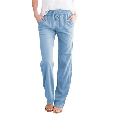 

Linen Pants Women Petite Womens Wide Leg Yoga Pants High Waisted Tie Knot Joggers Casual Loose Plus Size Sweatpants With Pockets Scrub Pants