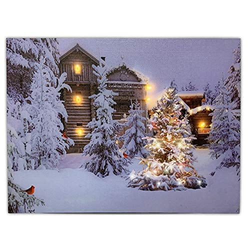 BANBERRY DESIGNS Lighted Christmas Scene - LED Canvas Print With Cabins ...