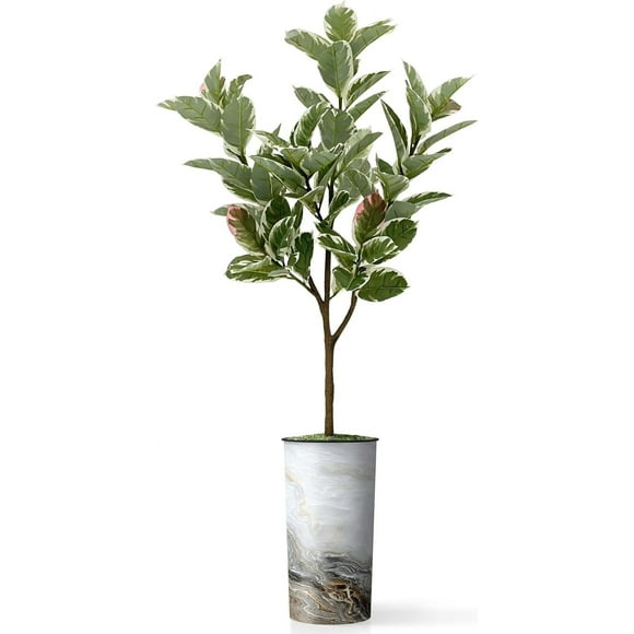 Artificial Tree in Modern Granite Effect Planter, Fake Rubber Silk Tree for Indoor and Outdoor Home Decoration - 70" Overall Tall (Plant Plus Tree)
