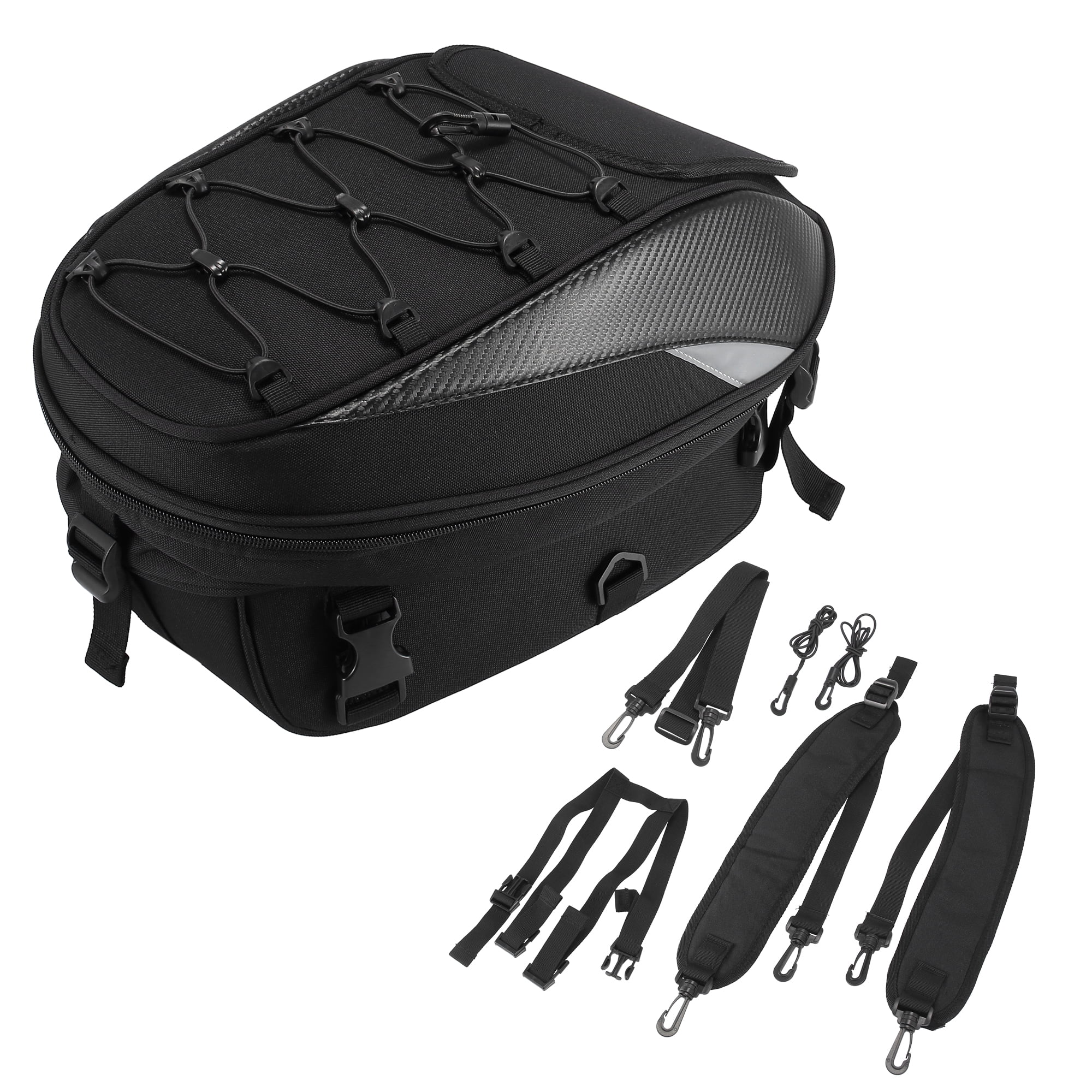 Shiwaki Motorcycle Tail Bag PU Leather Multifunctional Waterproof Sports Seatback Seat Tool Bags Luggage Carry Pack Tank Pouch black Hard Shell