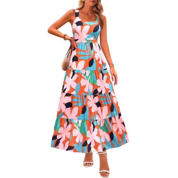 Vestido PRETTYGARDEN Floral Maxi sin Mangas con Volantes XXL