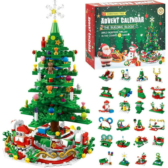 Advent Calendar 2025 - Christmas Countdown Building Set with LED Lights & 2 Play Modes, 24-Day Holiday Activity for Kids & Adults, Creative Christmas Gift for Ages 6