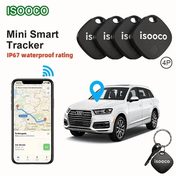ISOOCO Smart GPS Tracker, Mini Locator Tag, Item Finder with Real-time Positioning, No App or Network Needed, Free Forever, CR2032 Battery, 4-Pack for iOS Only