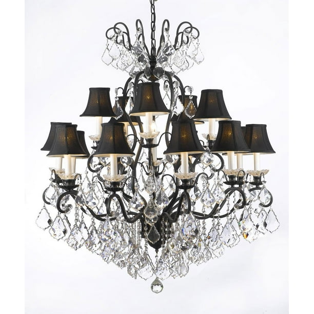 Wrought Iron Crystal Chandelier With Black Shades W38 H44 Com Wrought Iron Crystal Chandelier With, Wrought Iron Empress Crystal Chandeliers