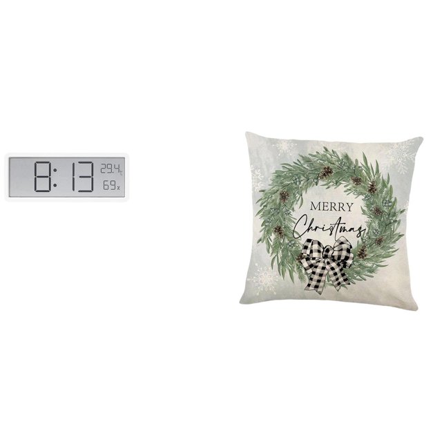 Reloj de pared digital,Reloj de pared digital multifuncional para oficina,Reloj de escritorio de pantalla grande y sencillo,Funda de almohada,Funda de almohada navideña 2023 de 18 x 18