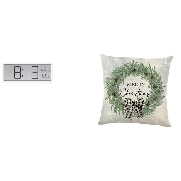 Reloj de pared digital,Reloj de pared digital multifuncional para oficina,Reloj de escritorio de pantalla grande y sencillo,Funda de almohada,Funda de almohada navideña 2023 de 18 x 18