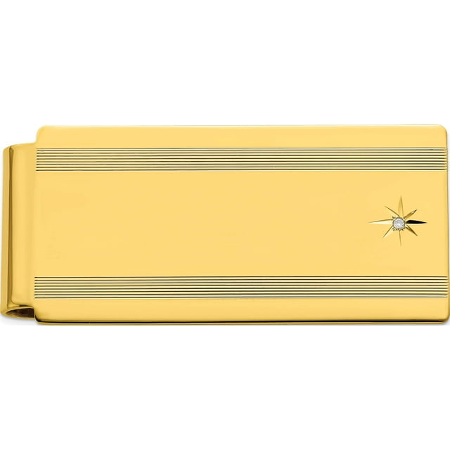 Fashion Gold-Plated Kelly Waters Star Cut .001Ct Diamond Hinged Money Clip (50 X 25) Made In United States gl8770