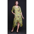 thumbnail image 4 of Bimba Robe Droite Asymétrique pour Femmes en Coton à Imprimé Floral Feuilles Jaunes et Renoncules avec Poche, Manches Courtes, Col en V, Mi-Longue - Grand, 4 of 4