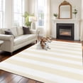 thumbnail image 3 of Cream Striped Large Area Rugs for Bedroom Living Room, Soft Non Slip Carpet Bedside Rug, Modern Farmhouse Cream White Stripes Rectangular Floor Cover Kitchen Accent Rug 5'x7' for Dining Room/Office, 3 of 9