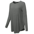 thumbnail image 2 of A2Y Women's Premium Solid Long Sleeve Round Hem Crew Neck Top Shirt Charcoal 1XL, 2 of 7