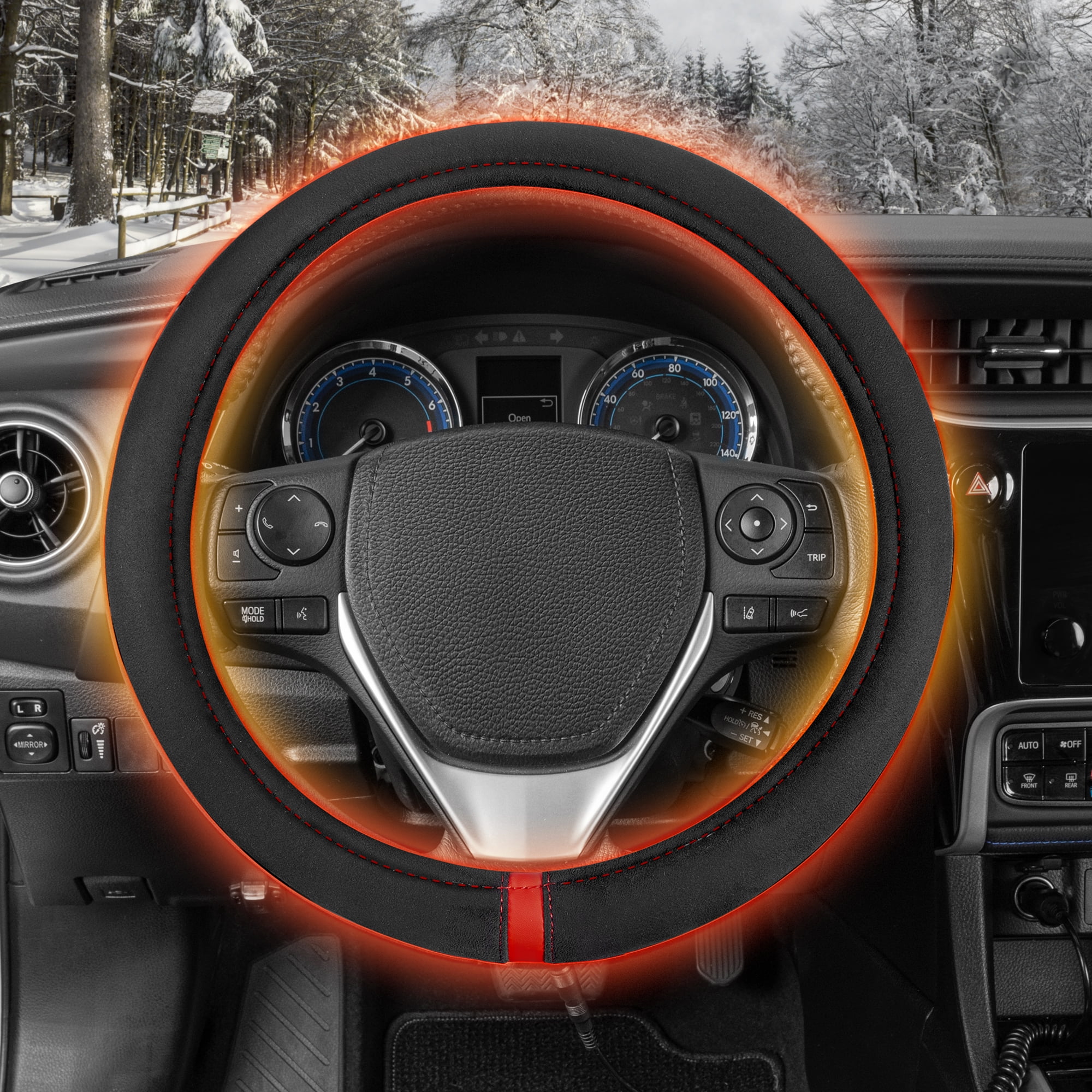 Heated Steering Wheel Cover,Universal15” 12V DC Quick Heating 2020 Upgraded Hand Warmer Soft Non Slip Fit for Car SUV 