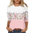 thumbnail image 3 of Craaazy T-Shirts Graphiques pour Femmes Grande Taille Coupe Ample Couleur Unie Col Rond Style Décontracté Manches 3/4 T-shirt à Imprimé Floral pour Usage Quotidien, Vacances, Sorties, 3 of 5