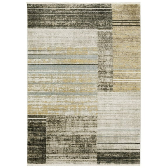 Oriental Weavers Bauer Area Rug - 090N2 - 9'10" x 12'10" - in Beige/ Charcoal - Modern Style, Recycled PET Fibers, Stain Resistant, Family, Dining, Living Room Rug