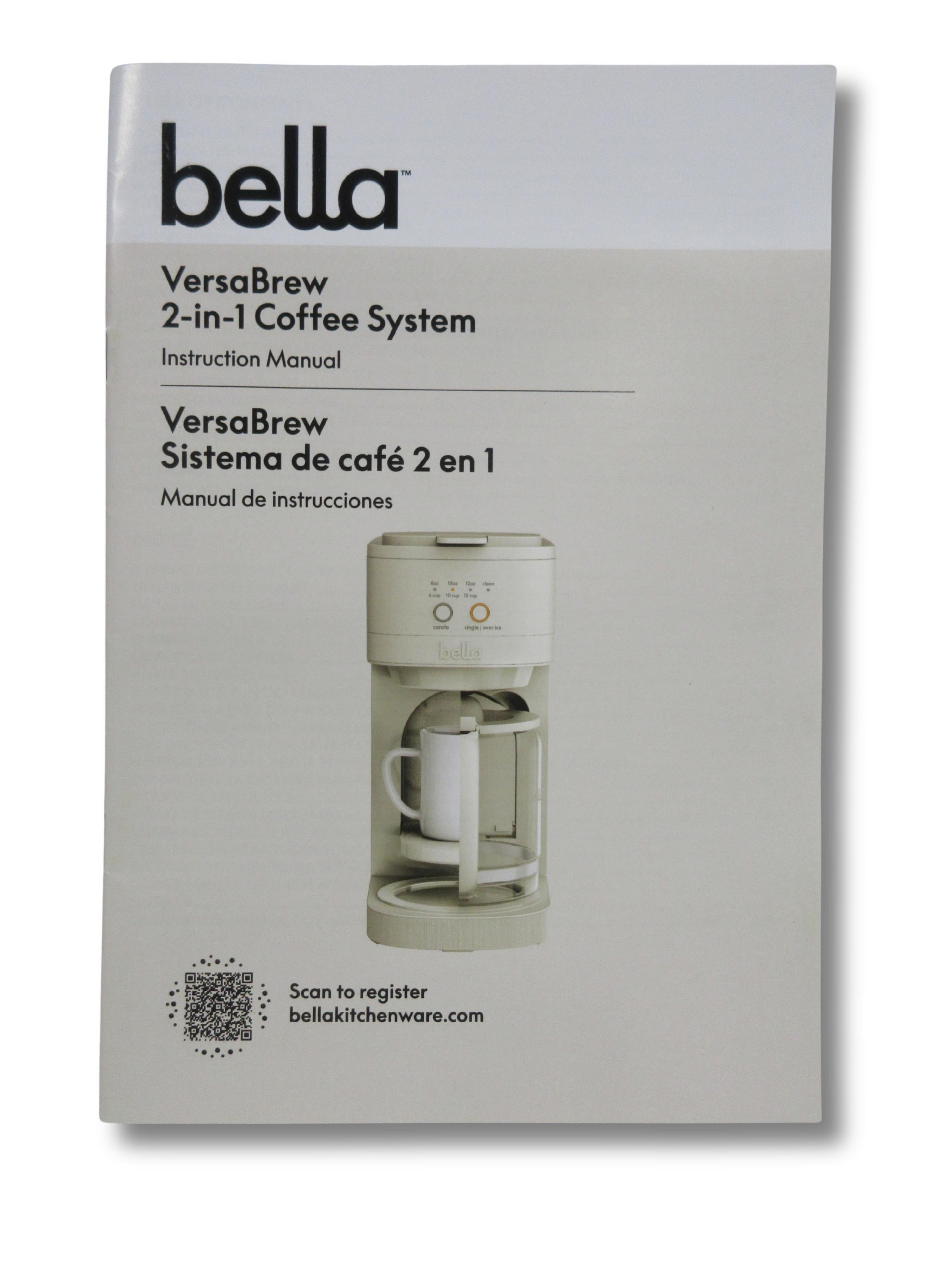 BELLA VersaBrew 2-in-1 Coffee Maker, K-Cup Compatible, Single Serve & 12-Cup Carafe Brewer, Iced Coffee Function, 61oz Water Reservoir, Oatmilk