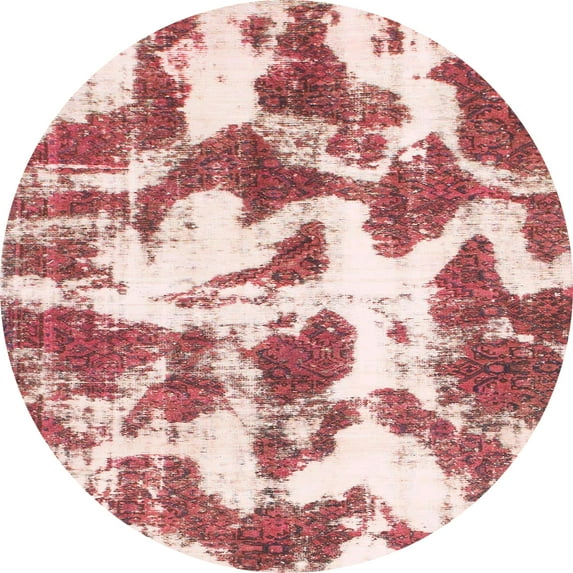 Ahgly Company Indoor Round Abstract Deep Rose Pink Abstract Area Rugs, 4' Round