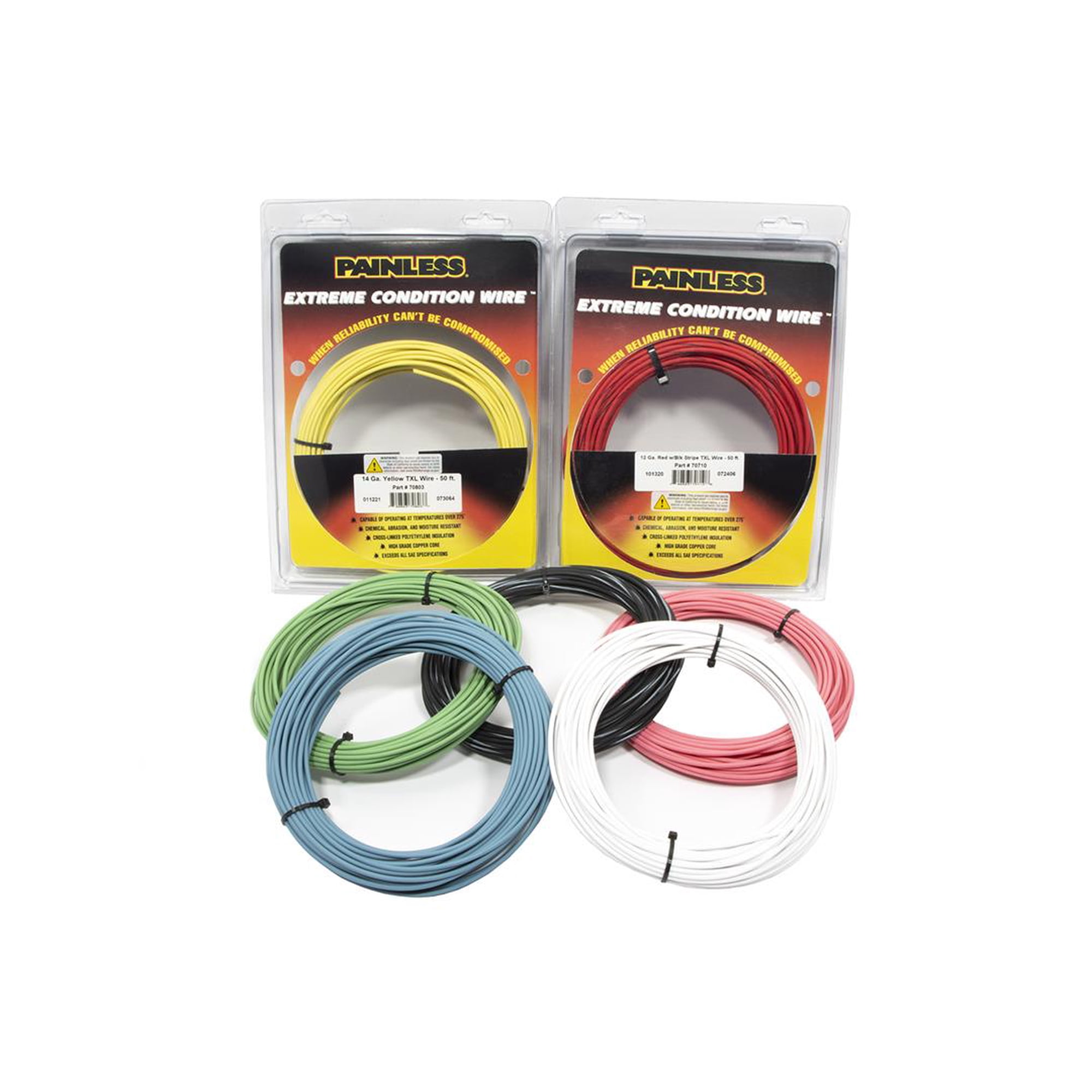 20 Gauge Yellow High Temp TXL Automotive Wire + 10 Striped Color Wiring Options