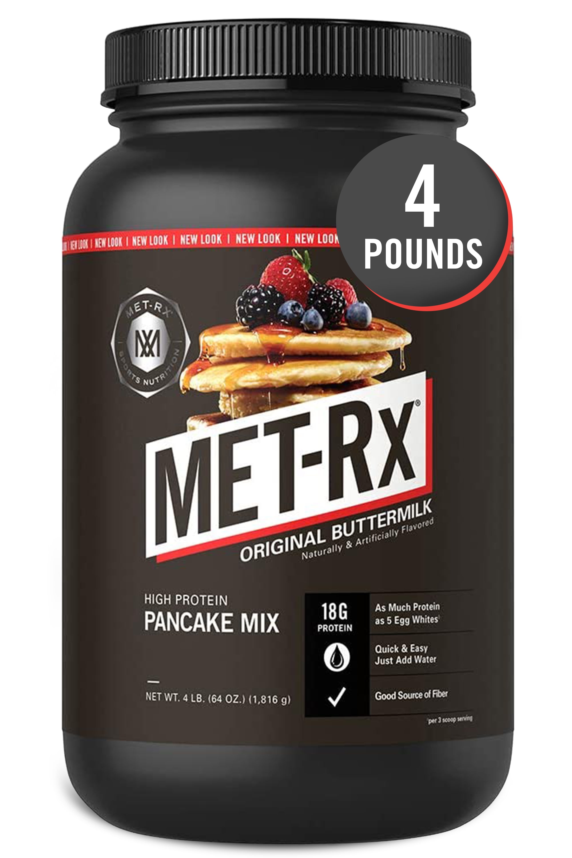 MET-Rx High Protein Pancake Mix, Original Buttermilk Flavor, Just Add Water, 4 Lb