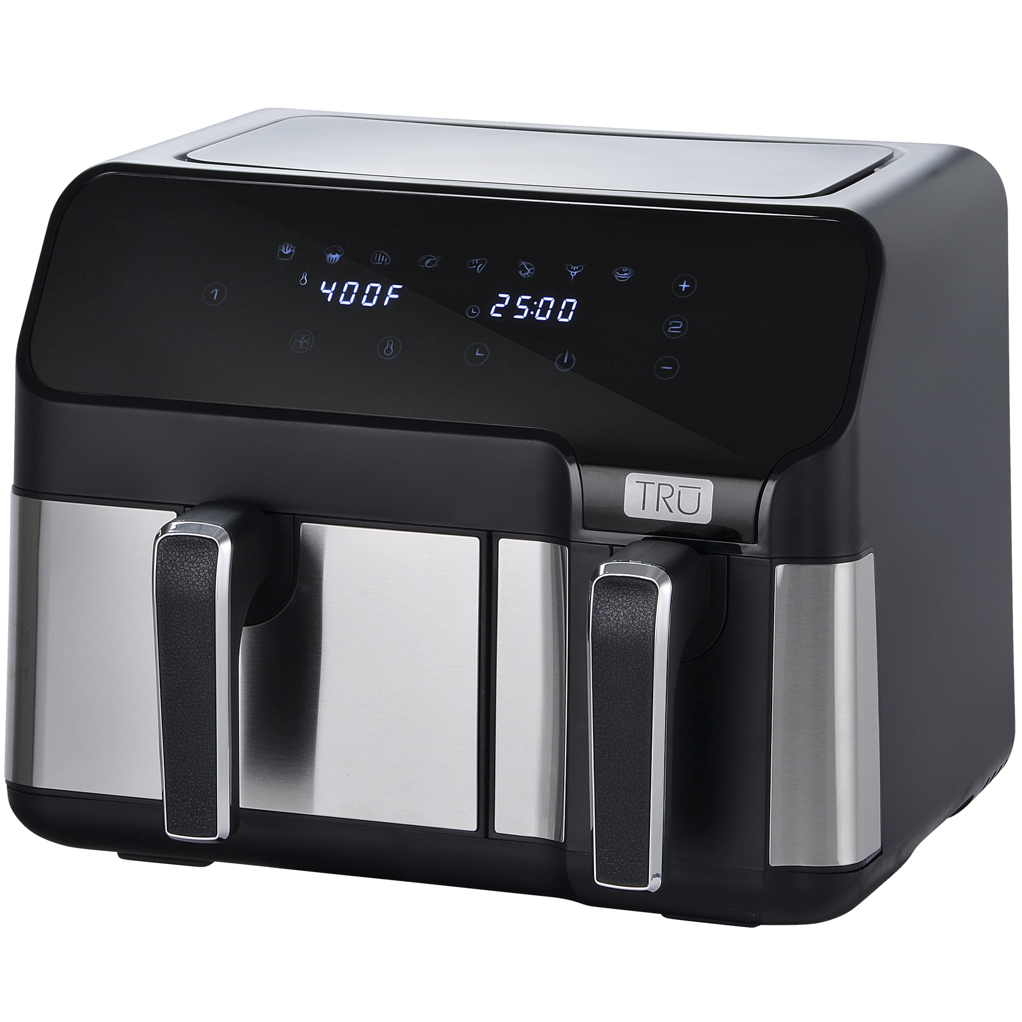 TRU 9 Quart Dual Basket Digital Air Fryer Black and Stainless