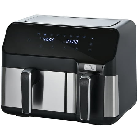 TRU 9 Quart Dual Basket Digital Air Fryer Black and Stainless
