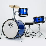 RB Drums Junior 3-Piece Drum Set - 16/10SD/8, Hardware, Cymbal, Throne, Blue Sparkle