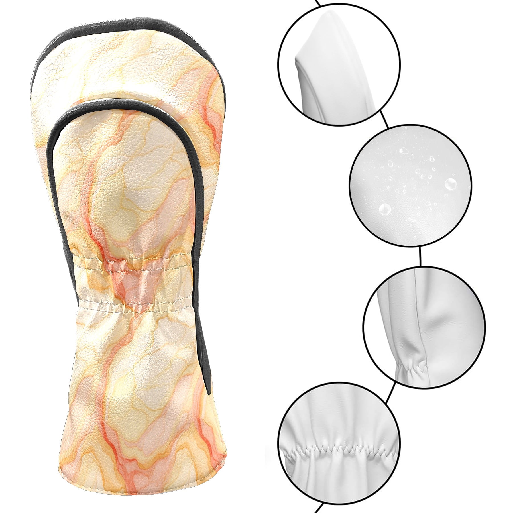 Golf Club Head Cover Waterproof Leather Golf Accessories HeadCovers Set Driver Headcover for Women Men Orange Marble Swirl