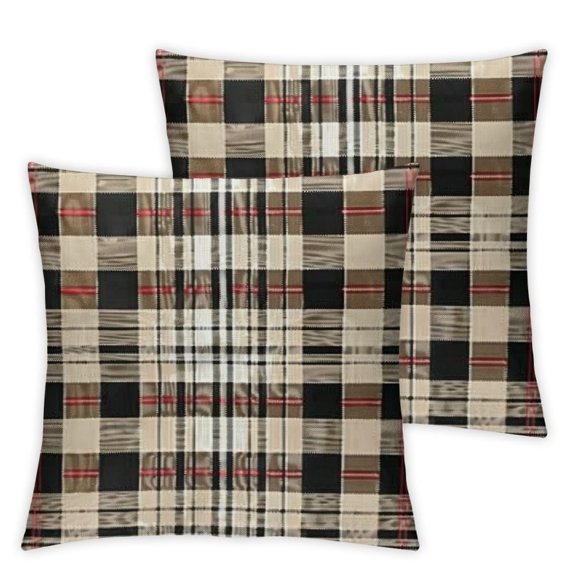 Checkered Throw Pillow Cushion Cover, Classical Tartan in British Style Design Geometric Ornament Striped, Decorative Rectangle Accent Pillow Case, Pale Brown Orange White