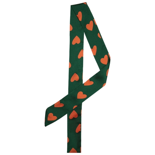 INSPIRE CHIC Women Ribbon Neckerchief Heart Pattern Narrow Hair Wrist Scarf Handle Wrap Green Heart L