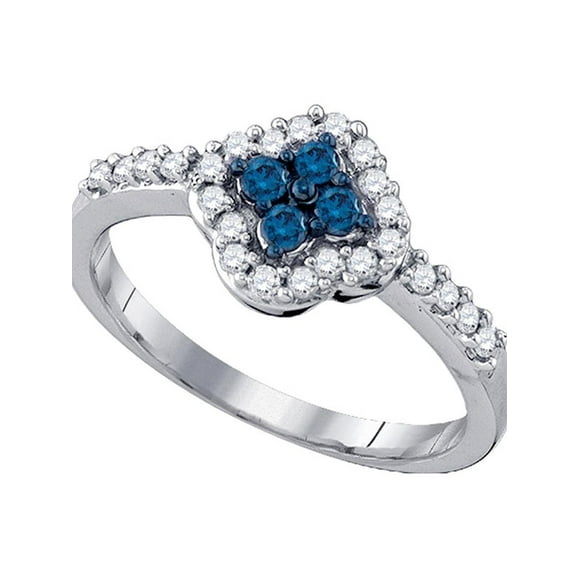 10kt White Gold Womens Round Blue Color Enhanced Diamond Cluster Ring 3/8 Cttw