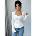 thumbnail image 3 of Womens Long Sleeve Going Out Crop Tops Sweetheart Neck Cute Y2k T Shirts Slim Fit Tops White S, 3 of 7