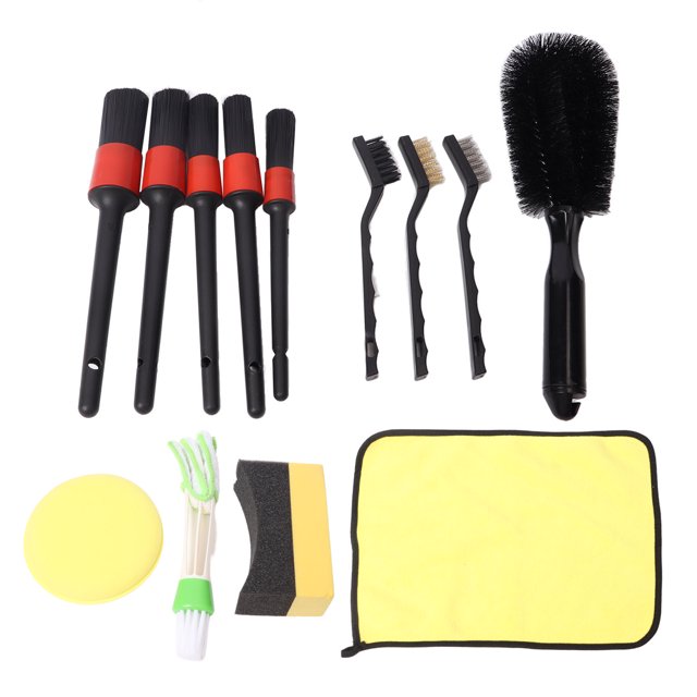 Kit de limpieza de coche, juego de cepillos de rueda detallados, paño de esponja, juego de herramientas de lavado de motor