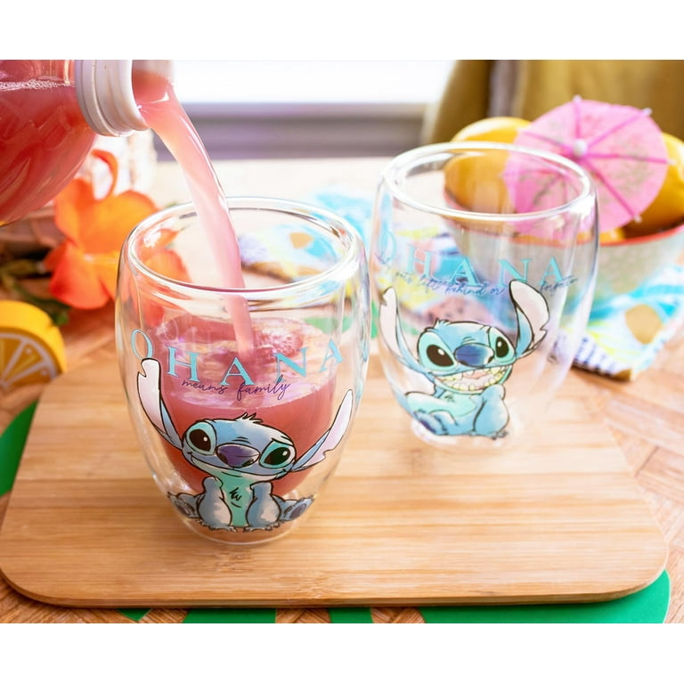 Silver Buffalo Disney Lilo and Stitch Blue Floral 4pc Tumbler Glass Set,  10-ounces