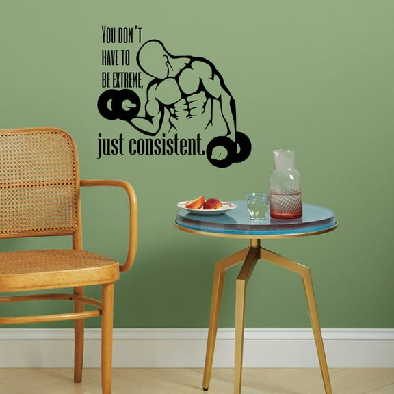 Just Be Consistent Fitness Workout Success Motivation Quotes Wall Decal Fitness Healthy Lifestyle for Girls / Boys Gym Home Sports Room Decor Vinyl Wall Art Sticker Decoration Size (27x30 inch)
