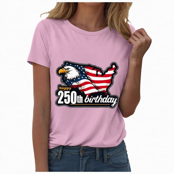Duqingm Stars And Stripes Shirt Women's 250 Years America Anniversary 250th Independence Day Vintage V-Neck T-Shirt Pink,3XL