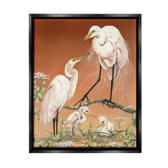Stupell Industries Traditional Heron Family Animals & Insects Painting Black Floater Framed Canvas Art Print Wall Art, 17 x 21