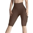 thumbnail image 3 of QIJUNTUO Women's Performance Compression Workout Shorts With Pockets High Waisted Yoga Activewear For Gym Running Knee Length Coffee, 3 of 6