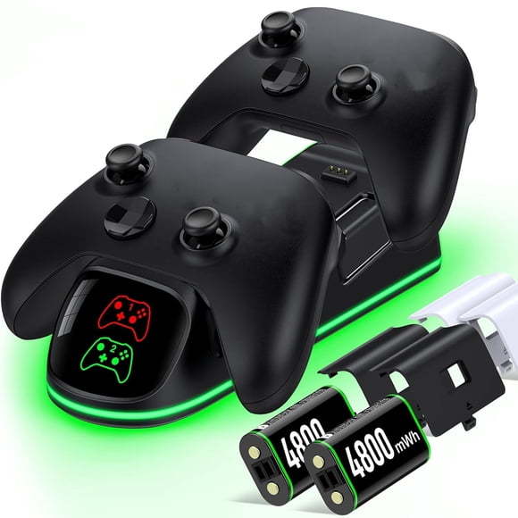 Dock Controller Charger Station for Series X S LED Controller Dual Stand Charging Dock with 2 4800mWh Rechargeable Batteries 4 Battery Covers