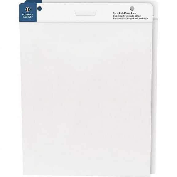 Business Source 25"x30" Self-stick Easel Pads - 30 Sheets - Plain - 25" X 30" - White Paper - Cardboard Cover - Self-stick - 2 / Carton