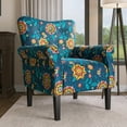 thumbnail image 6 of BELLEZE Modern Accent Chair for Living Room, High Back Linen Armchair with Wooden Legs, Upholstered Wingback Side Chair Padded Armrest Single Sofa for Living Room, Bedroom - Allston (Blue & Flower), 6 of 7