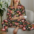 thumbnail image 6 of KLL Watercolor Red Wildflowers Print Women's Long Sleeve Pajamas with Pants Sleepwear Loungewear 2 Set-Medium, 6 of 8