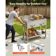VEVOR Outdoor Propane Deep Fryer, 2 Burners (11,600 BTU Each), Commercial Fryer with Two 1/3 Size Food Warming Pans, Multi-Purpose Frying Cart with 4 Lockable Wheels, for Fried Chicken & Fries
