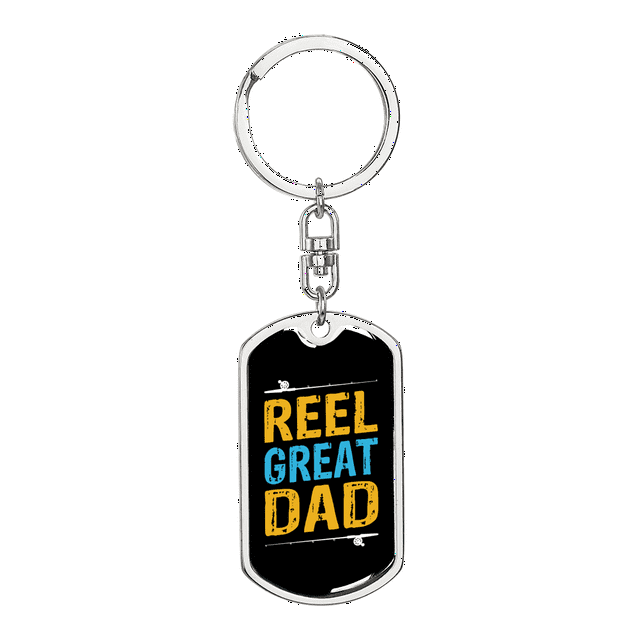 Reel Great Dad Fishing Stainless Steel or 18k Gold Premium Swivel Dog Tag Keychain