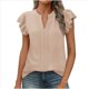 thumbnail image 1 of Camiseta de Corta con Cuello en V y Estampado de Hojas de para Mujer, Color Beige, Talla M, 1 of 9