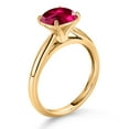 thumbnail image 3 of Gem Stone King 10K Yellow Gold Red Created Ruby Solitaire Engagement Ring for Women (2.50 Cttw, Cushion 8MM, Gemstone July Birthstone, Available in Size 5, 6, 7, 8, 9), 3 of 4